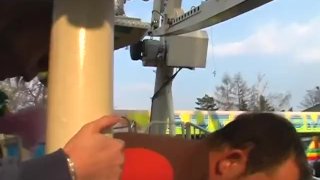 cute Chick rides tool in fun park